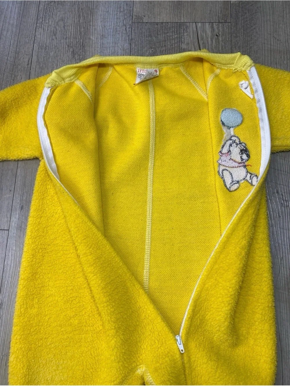 Vintage Disney Winnie The Pooh Fleece Footed Yellow Pajamas Size 1T